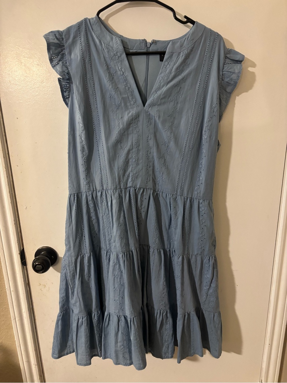 Laundry By Shelli Segal Light Blue Eyelet Tiered Mini Dress
